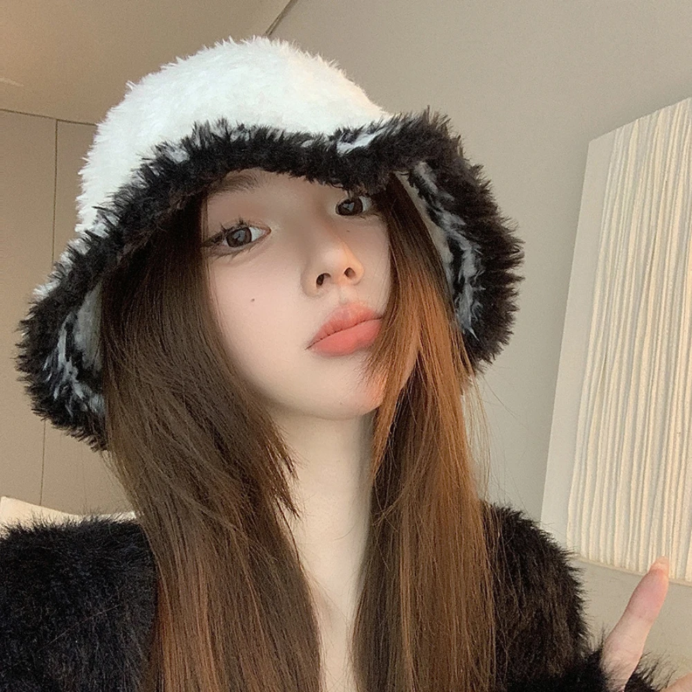 

HT4229 Fashion Autumn Winter Hat for Women Wide Brim Bucket Hat Ladies Soft Fleece Panama Hat Female Warm Packable Fishing Cap