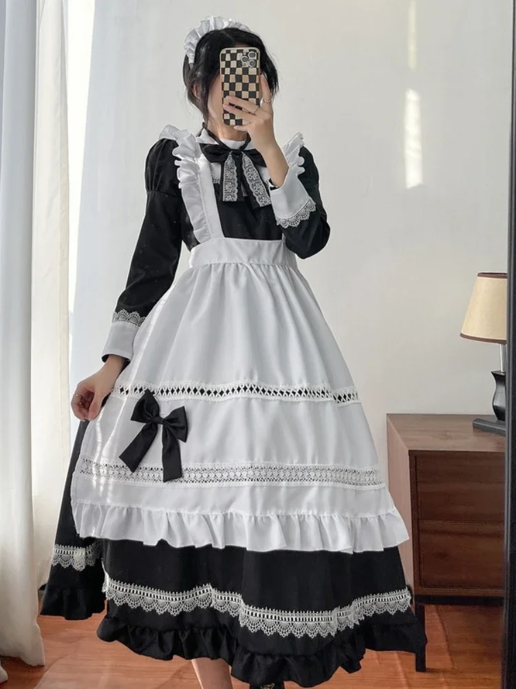 Plus Size Lolita Dress Anime Cosplay School Girl Maid Uniform Goth Lolita Medieval Dress Long Sleeve Apron Outfits lolita dress lolita suspender dress lolita cosplay costumes suspender dress lolita skirt lolita blouses