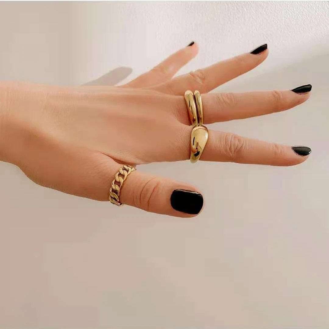 2pcs Punk Hip-hop Chunky Rings For Women Girls Trendy Geometric Circle Stack Gold Plated Ring Minimalist Party Wedding Jewelry