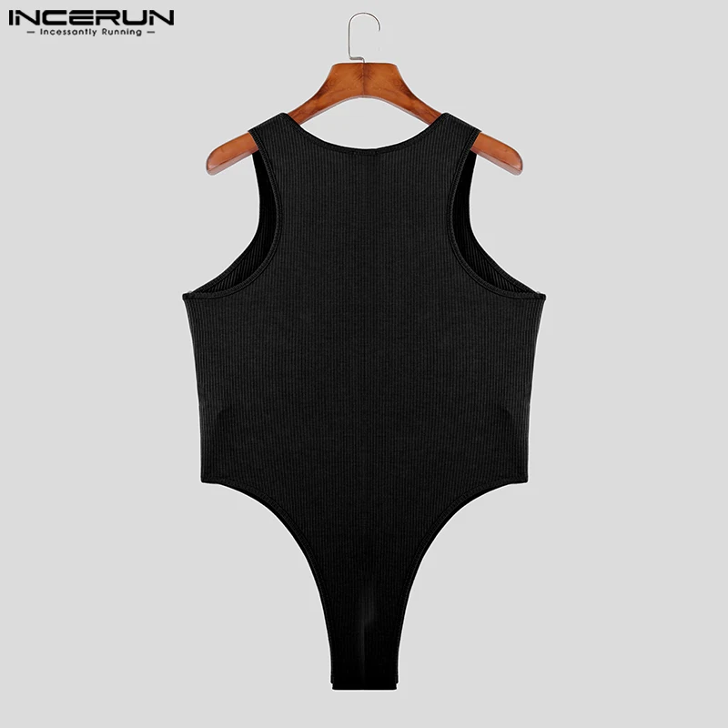 Men Bodysuits Solid Color O-neck Sleeveless Knitted Rompers Male Tank Tops Summer Bodysuit For Men Bodysuits Men Lingerie
