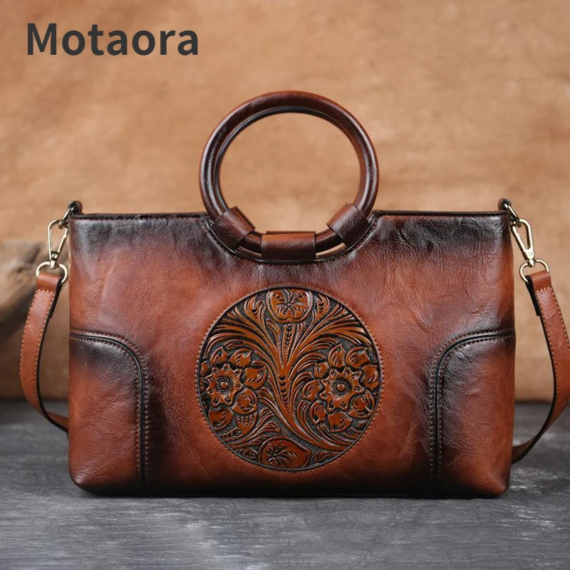 Genuine Leather Handbag Large Capacity Women Shoulder Bag Retro High Quality 