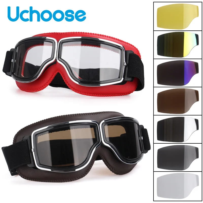 

Windproof Motorcycle Helmet Glasses Leather Safety Protective Anti-glare Motocross Cross-country Steampunk Glass Various styles