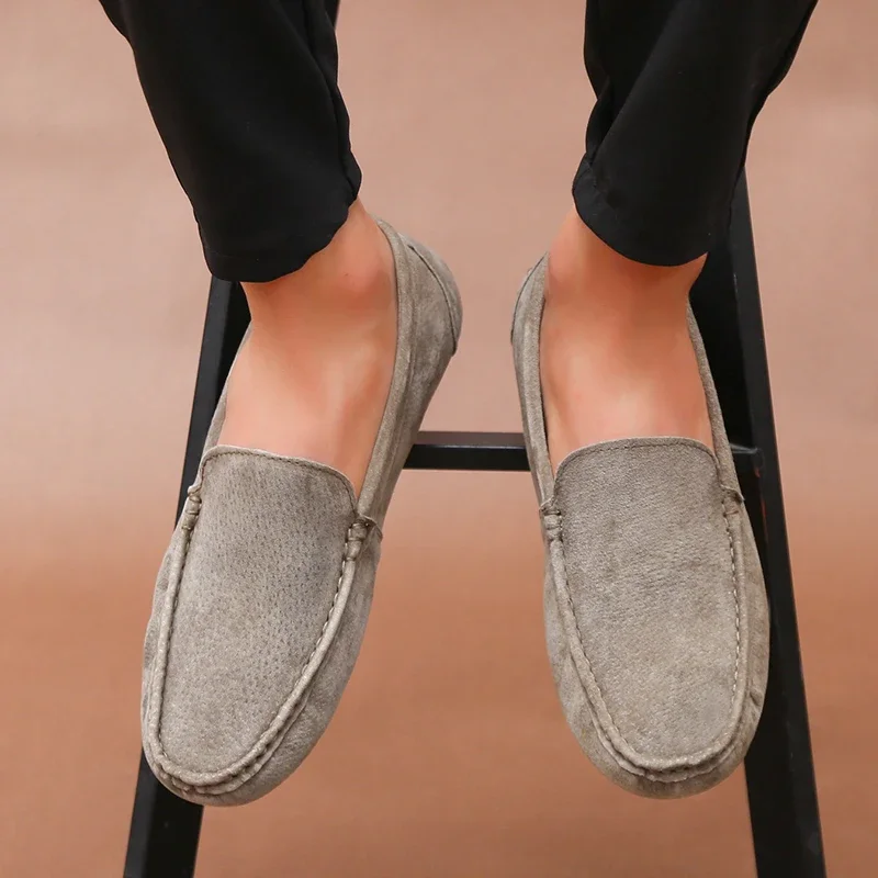 New Men Casual Shoes Fashion Summer Men's Shoes Suede Leather Mens Loafers Moccasins Brand Slip On Male Flat Driving Shoes Black 5