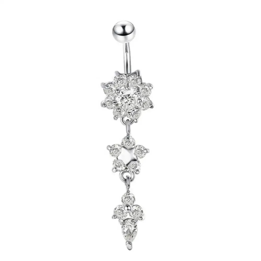 Gold Color Stainless Steel Belly Button Ring CZ Zircon Flower Butterfly Cross Heart 14G 10mm Barbell Navel Piercing Body Jewelry