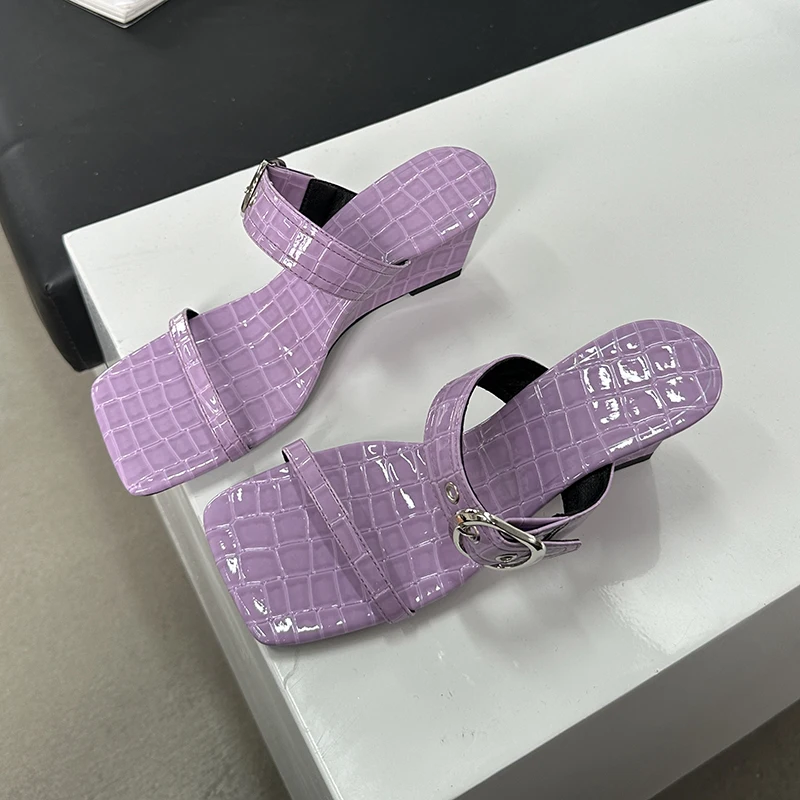 ZOOKERLIN Summer New Women's Sandals Slippers Wedges Women's Slippers Open Toe High Heel Rhinestones Strap Buckle Slides Slip-on