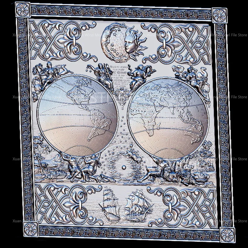 3D Model STL World map 3pcs For CNC Router Aspire Artcam Cut3D Vcarve