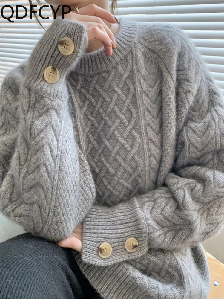 

2023 Women's Sweater New Autumn Winter Fashion Long Sleeve Knitwears Casual Loose Button Korean Fashion Winter Clothes Women