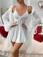 Ensemble pyjama Sexy pour femme, Lingerie grande taille, surpoids de 200 livres, avec bretelles, chemise de nuit transparente et bordure en dentelle 2