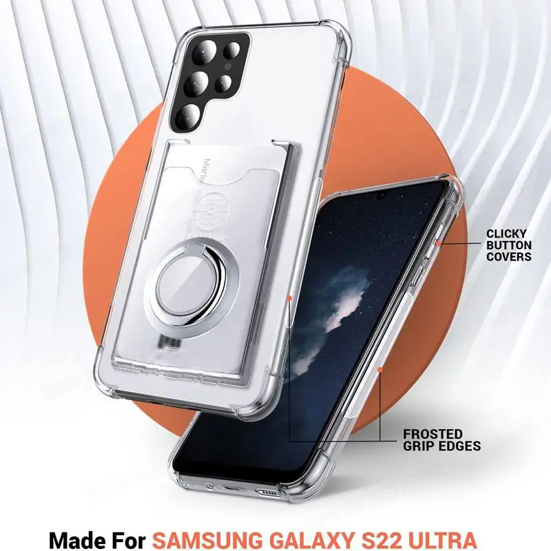 Soft Transparent Card Slot Phone Case with Magnetic Ring Holder Stand Cover