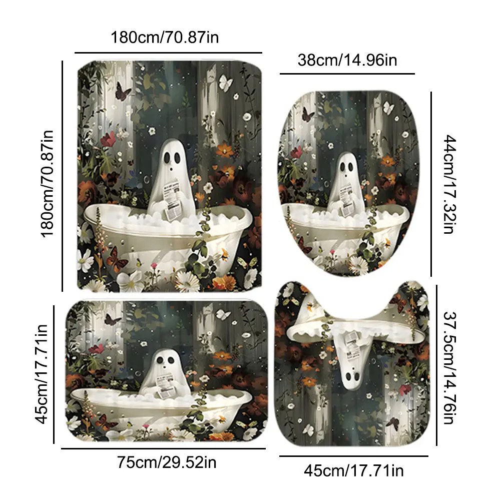 Cute Cartoon Ghost Halloween Shower Curtain Washable Halloween Bathroom Curtain with Hooks Bathtub Curtain for Bathroom Decor