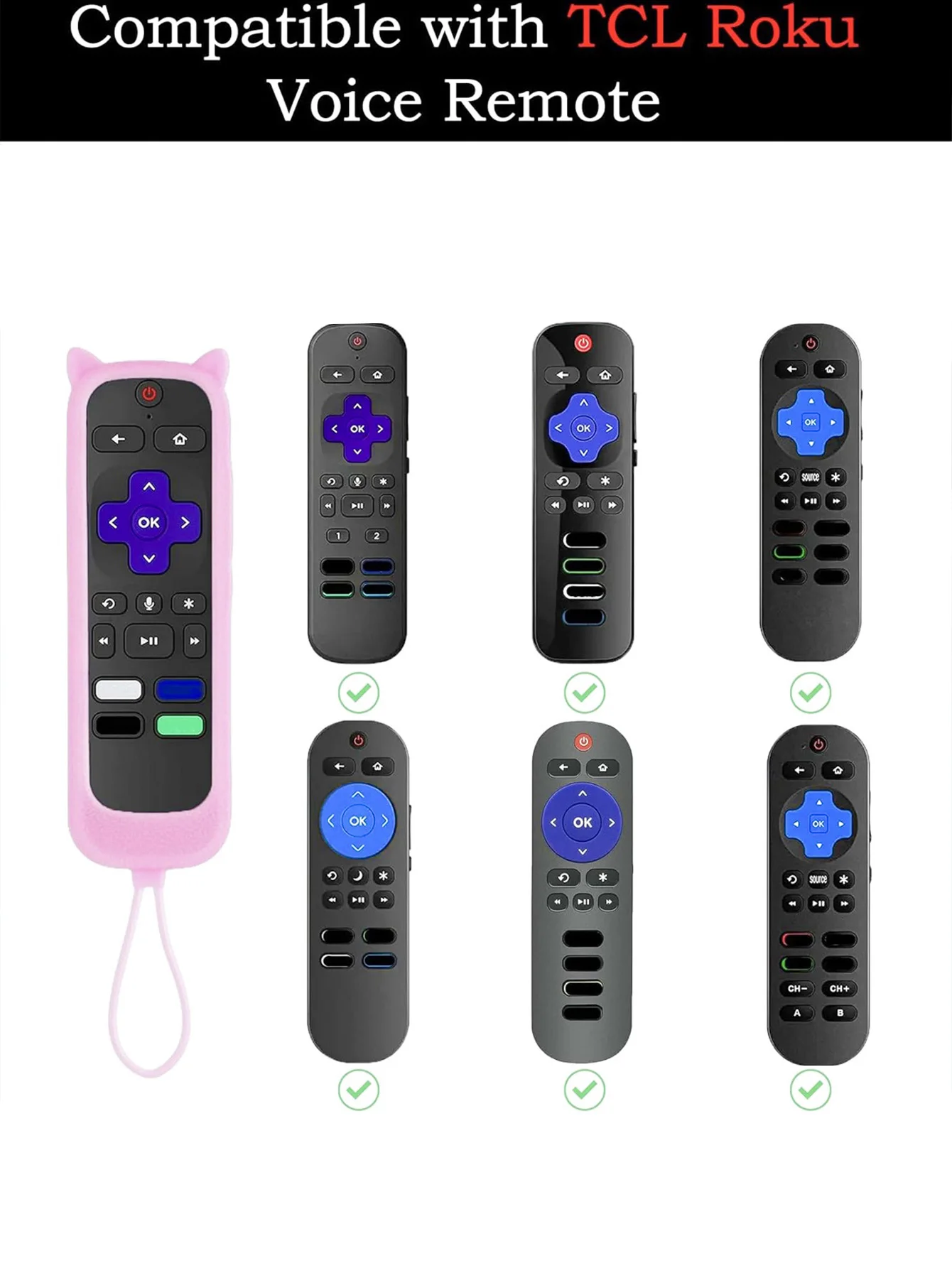 Universal Silicone Remote Control Protective Case with Glow-in-the-dark Cat Ears Remote Control Cover Shockproof for TCL Roku Se