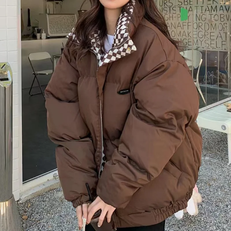 

Winter Down Cotton Jacket Women Zipper Loose Padded Coat Female Solid Thickening Warm Puffer Parkas Jackets Black White 2022