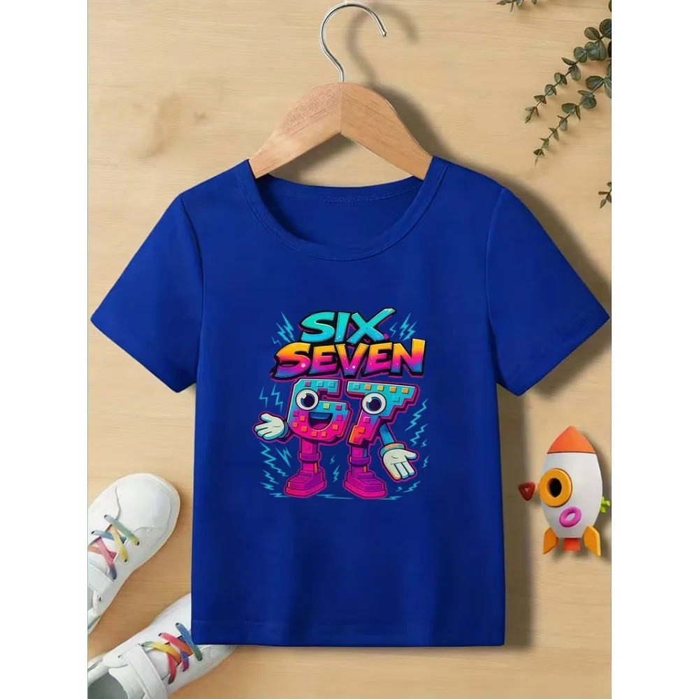 قميص صيفي للأطفال بأكمام قصيرة مطبوع عليه 67677، تي شيرت قطني مريح للأولاد بتصميم عصري