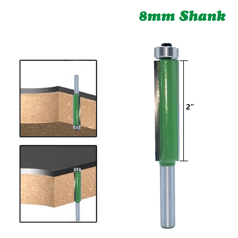 

1PC 8MM Shank Milling Cutter Wood Carving Wood 2" Flush Trim Router Bit with Bearing Wood Template Pattern Bit Tungsten Carbide