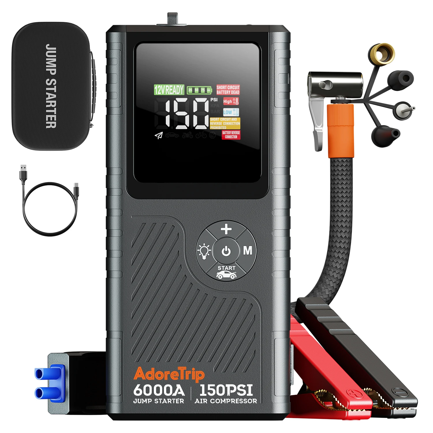 AdoreTrip 6000A 20000mAh Car Portable Jump Starter With Air Compressor 12V Car Battery Starter Booster Starting Device
