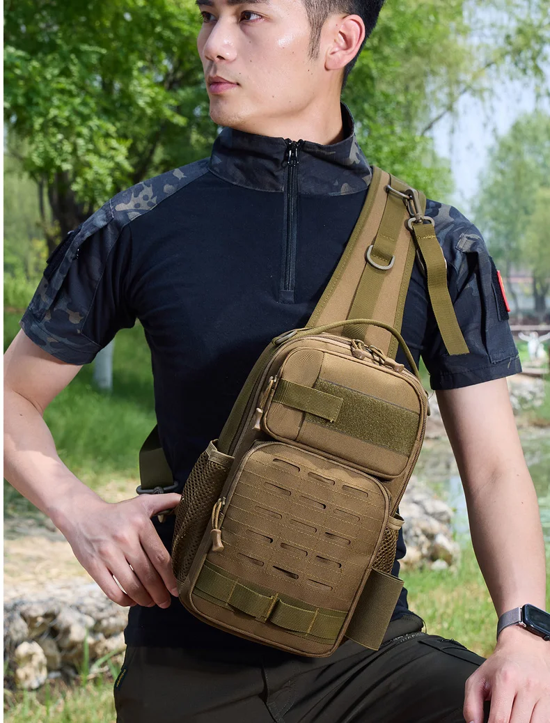 Männer Taktische Brust Tasche mit Stange Halter Angeln Camping Klettern Radfahren Outdoor Sport Taschen Molle Kurze Reise Köder Beutel Pack – Detail 11