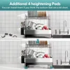 Dish Drying Rack,304 Stainless Steel 2 Tier Large Dish Rack and Drainboard Set w/ Drainage Spout,Dish Drainer w/ Utensil Holder 6