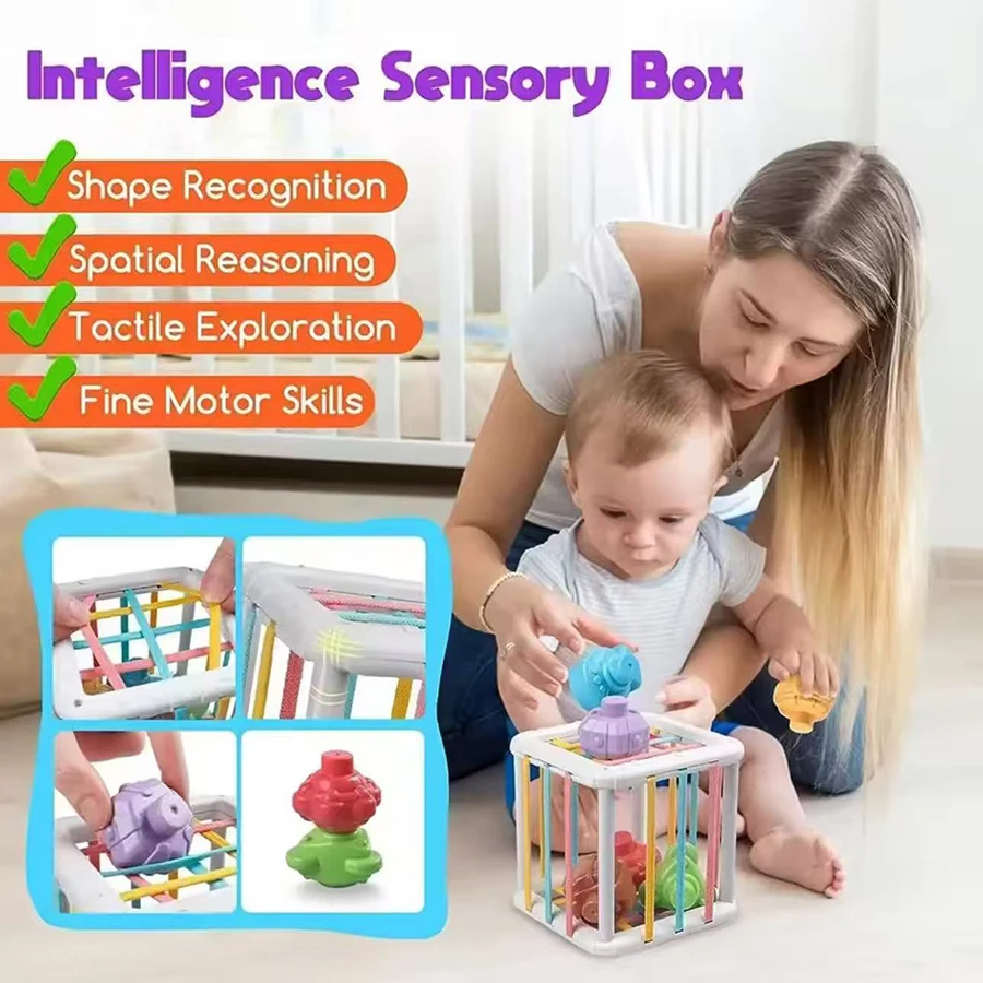 1PCS-Montessori Form Sorter Cube Regenbogen Bunte Blöcke Sortierung Spiel Infant Kognitive Grip Training Lernen Pädagogisches Spielzeug – Detail 2