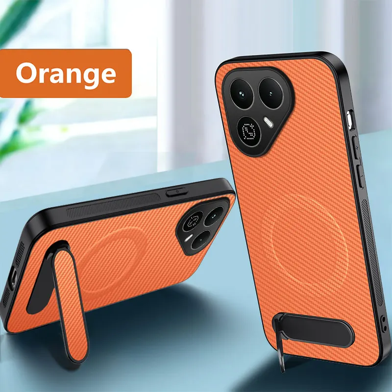 Leather Stand Case with Carbon Fiber Magnetic Design and Kickstand Matte Shell