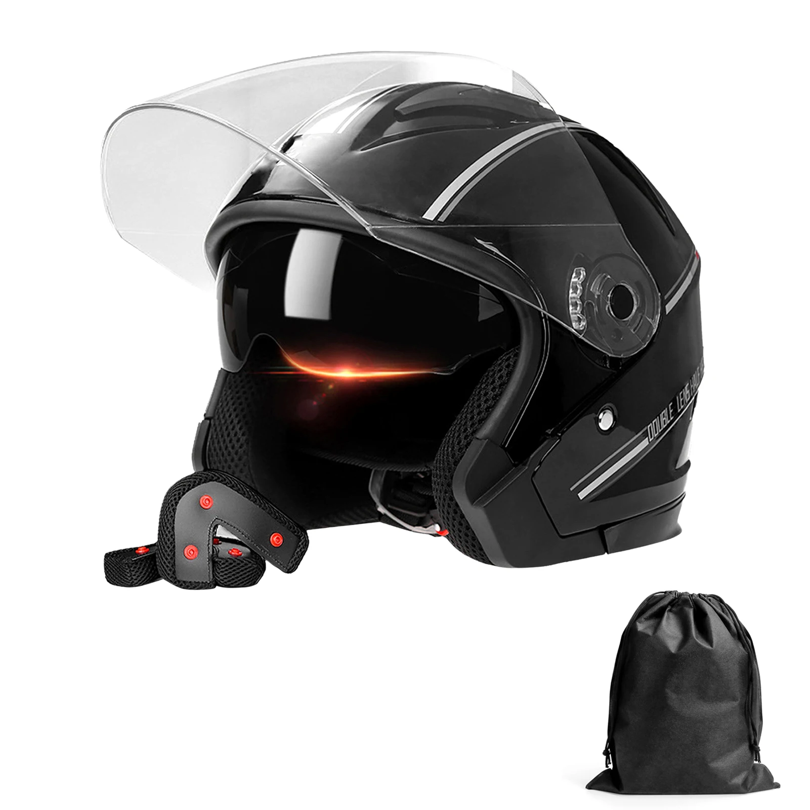 3/4 Open Face Motorcycle Helmets Dual Visors Men s and Women s Motorbike Half Helmet For Moped Cruiser Dual Visors Helmet