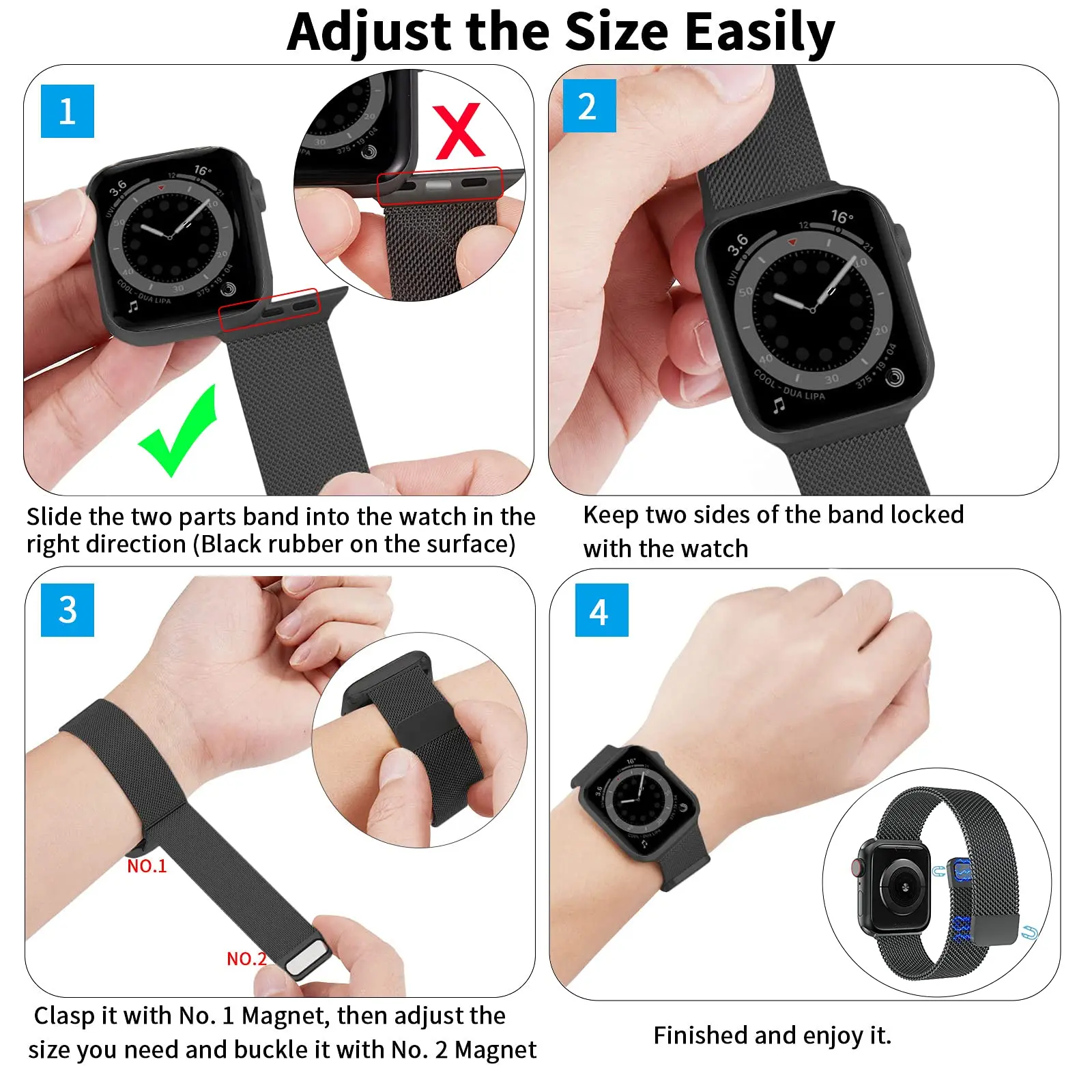 Magnetic Band Compatible with Apple Watch 45mm 44mm 42mm Adjustable Milanese Clasp Loop Strap for iWatch Series 7/6/5/4/3/2/1 SE