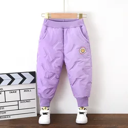 Children's cotton pants baby girls winter plush thickened casual windproof warm pants small medium-sized boys cartoon pants1-7Y