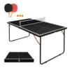 4.5 ft Black Foldable Table Tennis Table Set, Portable Ping Pong Table with Net and 2 Paddles