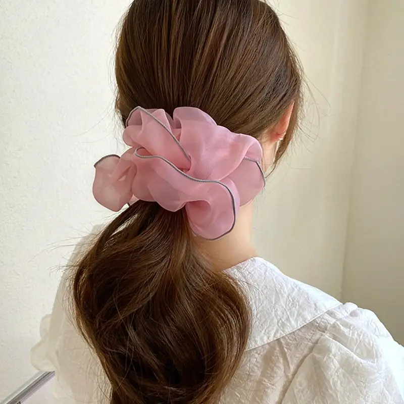 1pc Frühling und sommer übergroßen organza dickdarm haar schleife mesh temperament fettdarm schleife lock rand stirnband blume – Detail 3