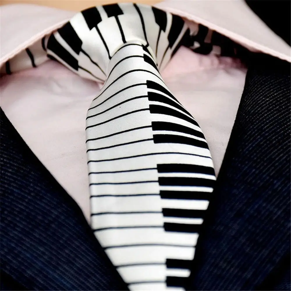 

Personalized Fashion Fancy Dress Classic Skinny Tie Piano Keyboard Necktie Black & White Music Tie