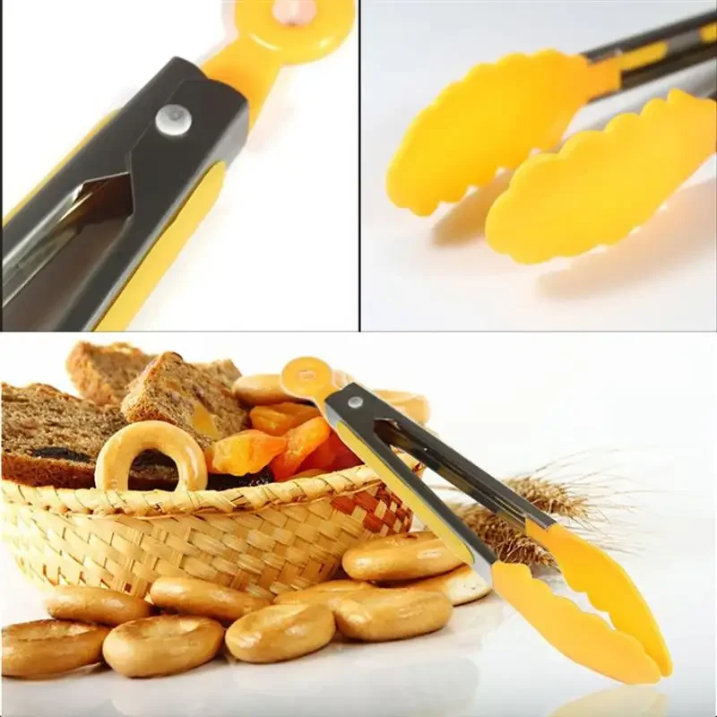 Stainless steel Silicone Kitchen Tongs BBQ Clip Salad Bread Cooking Food Serving Tongs Kitchen Tools Food Clip food tongs kitchen utensils set