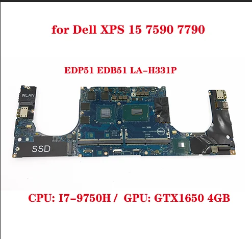 

EDP51 EDB51 LA-H331P for Dell XPS 15 7590 7790 Laptop Motherboard CN-018W12 018W12 with CPU I7-9750H GPU GTX1650 4GB DDR4 100% T