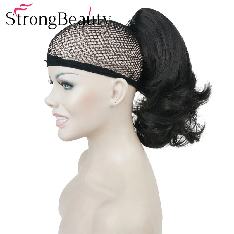 Strong Beauty Synthetic Short Wavy Blonde Black Ponytail Clip in/on Hair Piece Claw Clip Pony Tail For Hair Extensions