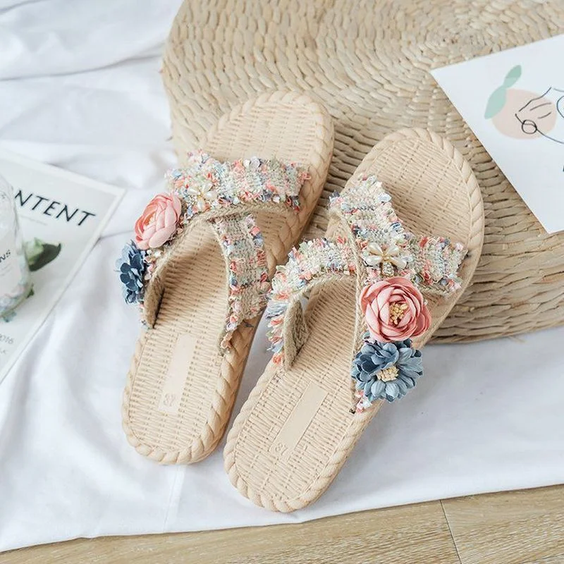 

2022 Summer Women's Slippers Cloth Fashionable Temperament All-match Low-heeled Solid Color Open-toe Women's Slippers Outside