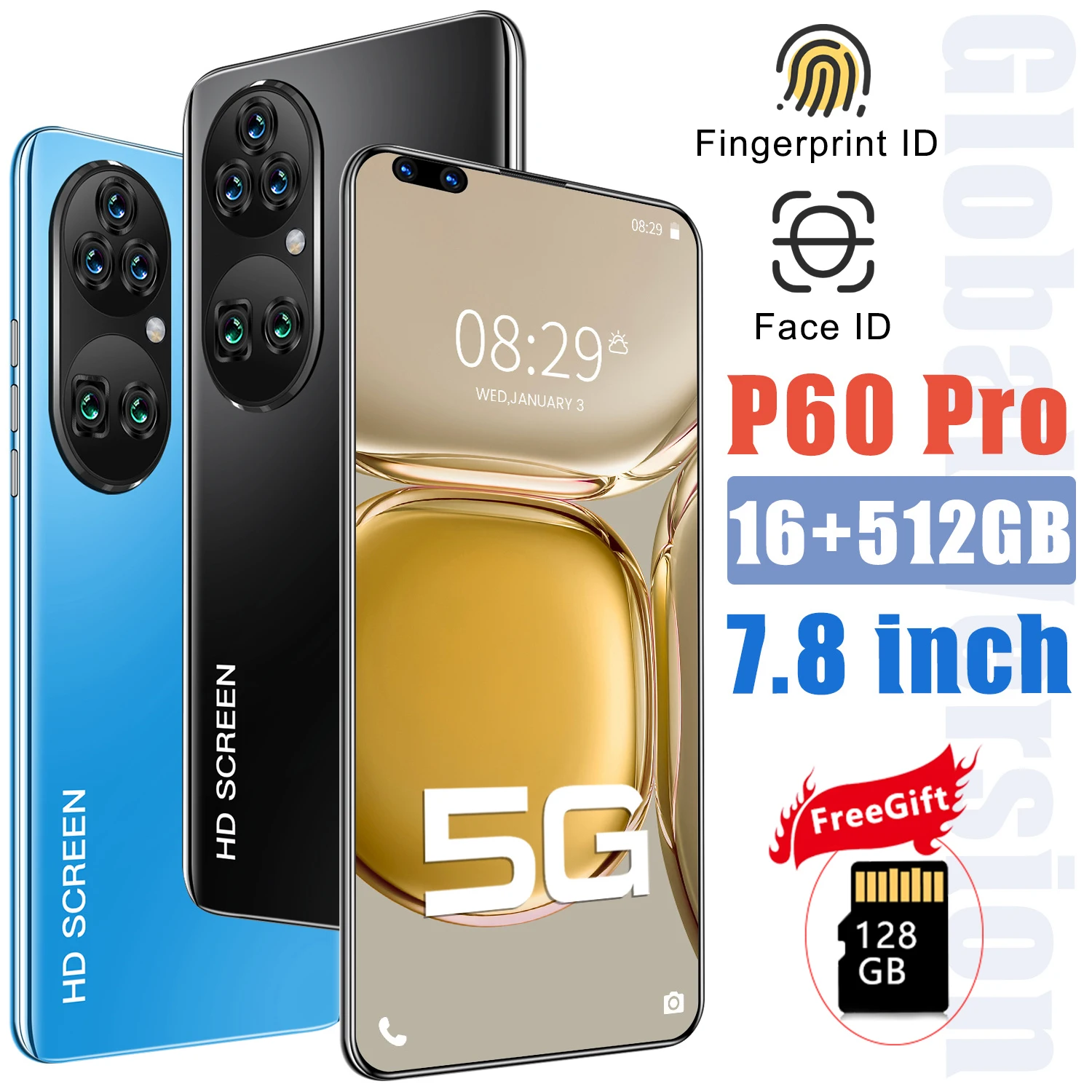 Смартфон P60 Pro 7 8 дюйма Android 11 16 + 512 ГБ 5 камер 5600 мА · ч |