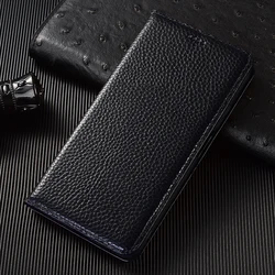 Litchi Genuine Leather Flip Phone Case Cover for A36 (Black)