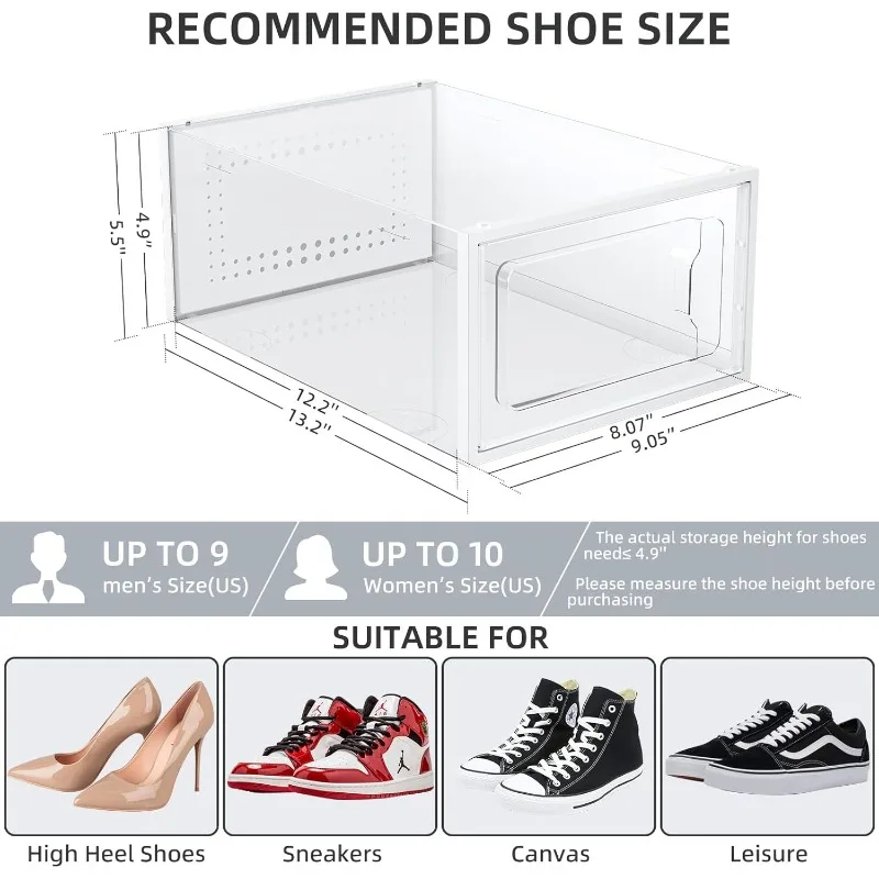Shoe Boxes Clear Plastic Stackable, 18 Pack Premium Shoe Organizer Storage for Closet Space Saving Foldable Rack Containers