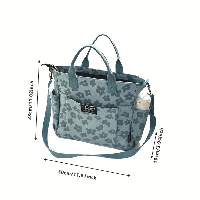Classic Floral Canvas Tote Bag for Women Spacious Multi Pocket Design Shoulder Crossbody Bag Ideal for Daily Shopping Casual Use