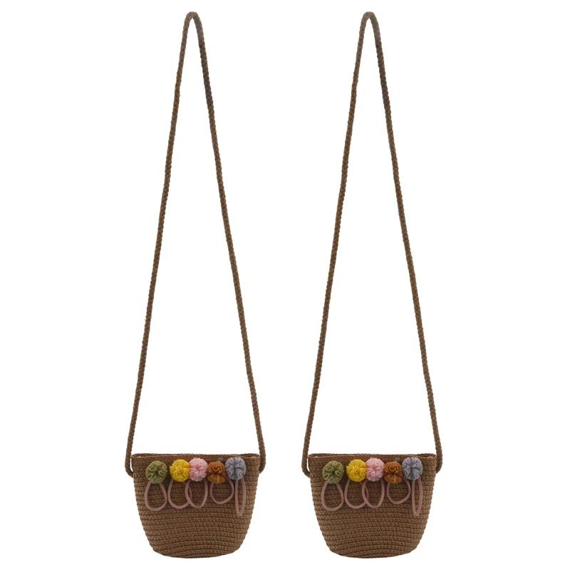 

2X сумка через плечо для девочек, соломенная плетеная Сумка через плечо из ротанга для маленьких девочек Best (хаки)