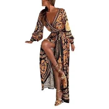 Sexy Dress Women Fashion  African National Print Lady Party Dresses Vintage Casual Long Dress Africa Clothing 2