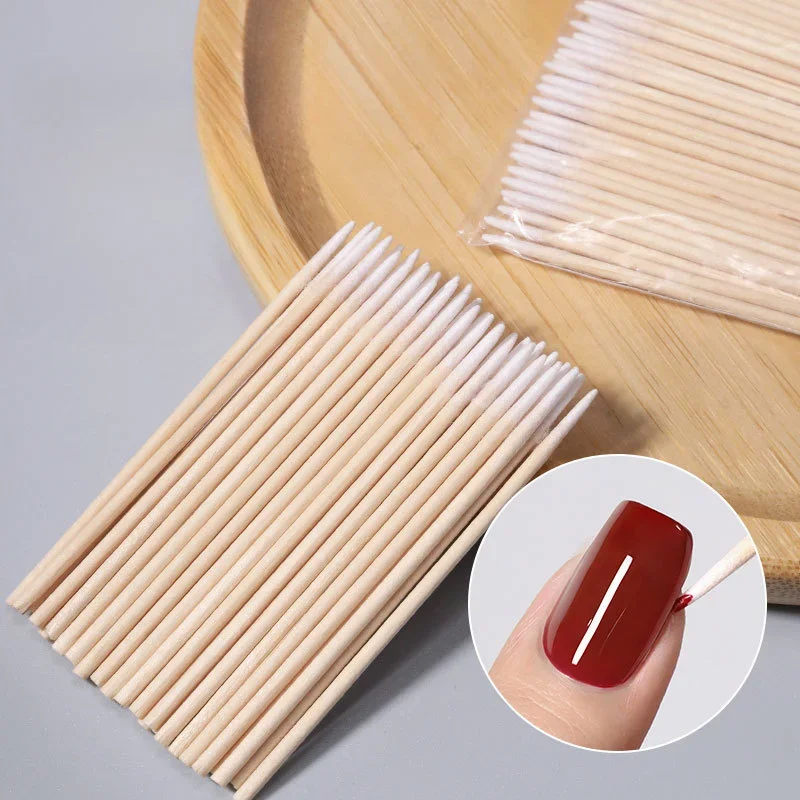 100Pcs Nails Wood Swab Clean Sticks Bud Tip Wooden Cotton Head Manicure Detail Corrector Nail Polish Remover Art Tool cotton swabs,nail care kit,manicure tools,manicure pedicure kit,manicure set,manicure pedicure tools,pedicure tools