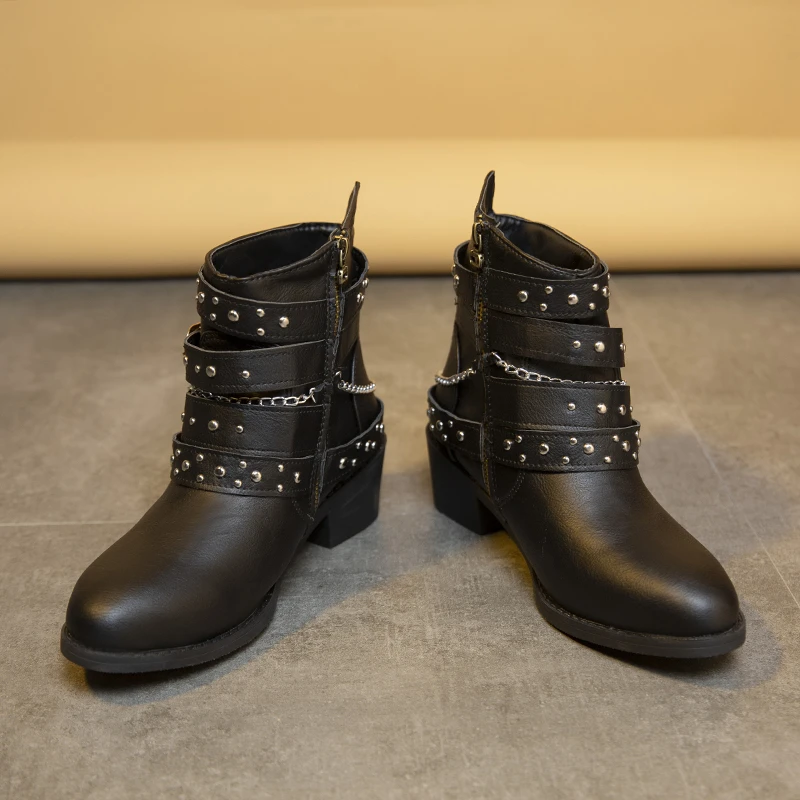 2023 Vintage Punk Style PU Leather Women Boots Gorgeous