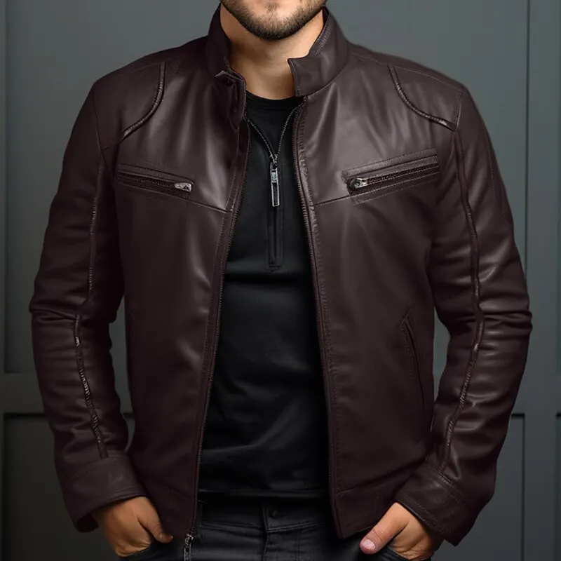 Leather Jackets Men's Biker Stand-up Collar Punk for Winter