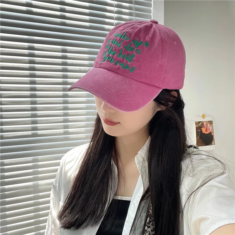 여성용 씻어 면화 야구 모자 자수 편지 Snapback Peaked Hat For Lady Girl JK 한국어 Y2K 야외 선 바이저 모자