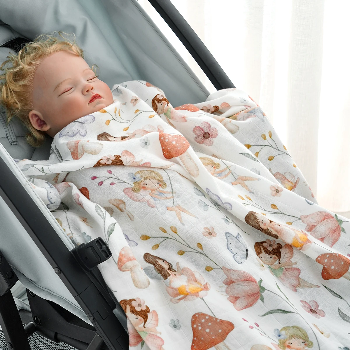 HappyFlute New 120*110CM Digital All Print Bamboo Cotton 2Layer Super Soft Muslin Swaddle High Quality Wrap For Newborn Blanket