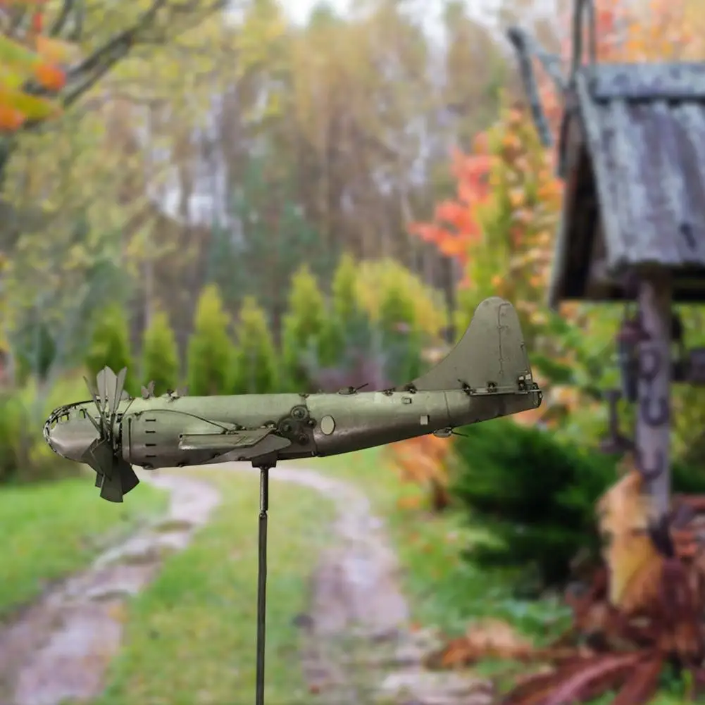 Garden Windmill Metal Airplane Windmill Eye-catching Aircraft Pinwheel Solid Construction Aircraft Spinner Garden Sculpture