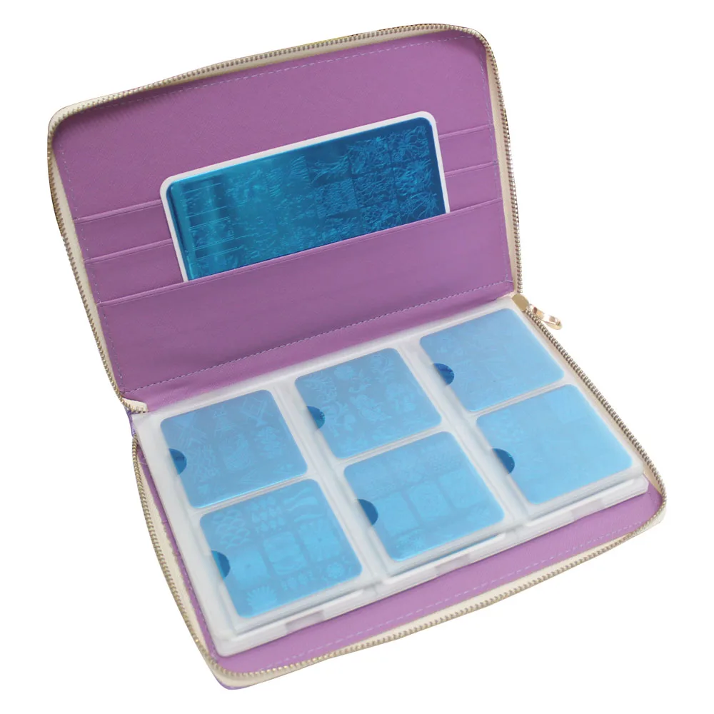 72Slots Purple Nail Art Stamping Plates Holder Storage Bag Empty Case Rectangle Template Accessories Tools For 6*12cm/6*6cm 5