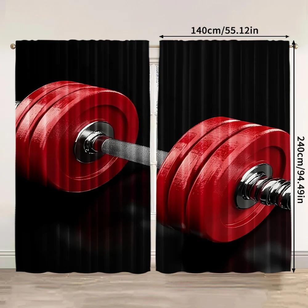 2pcs, spring summer Curtains Red dumbbells fitness equipment sports gym exercise tools barbell sports applicable Yarn Curtains 3