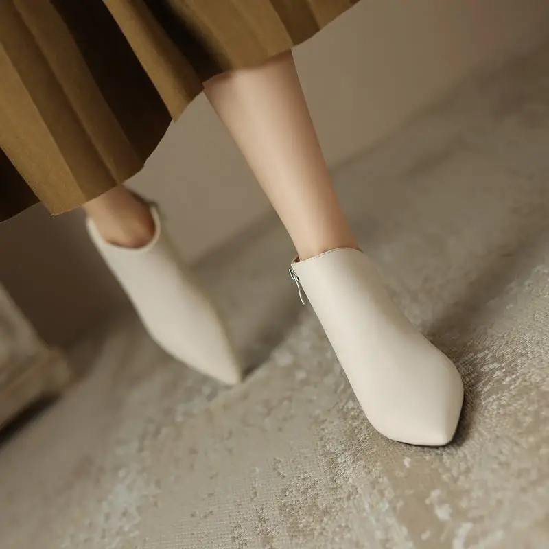 Size 34-42 Genuine Leather Women Boots Pointed Toe Winter Important Occasions Birthday Party Shoes Fashion Woman Ankle Boots