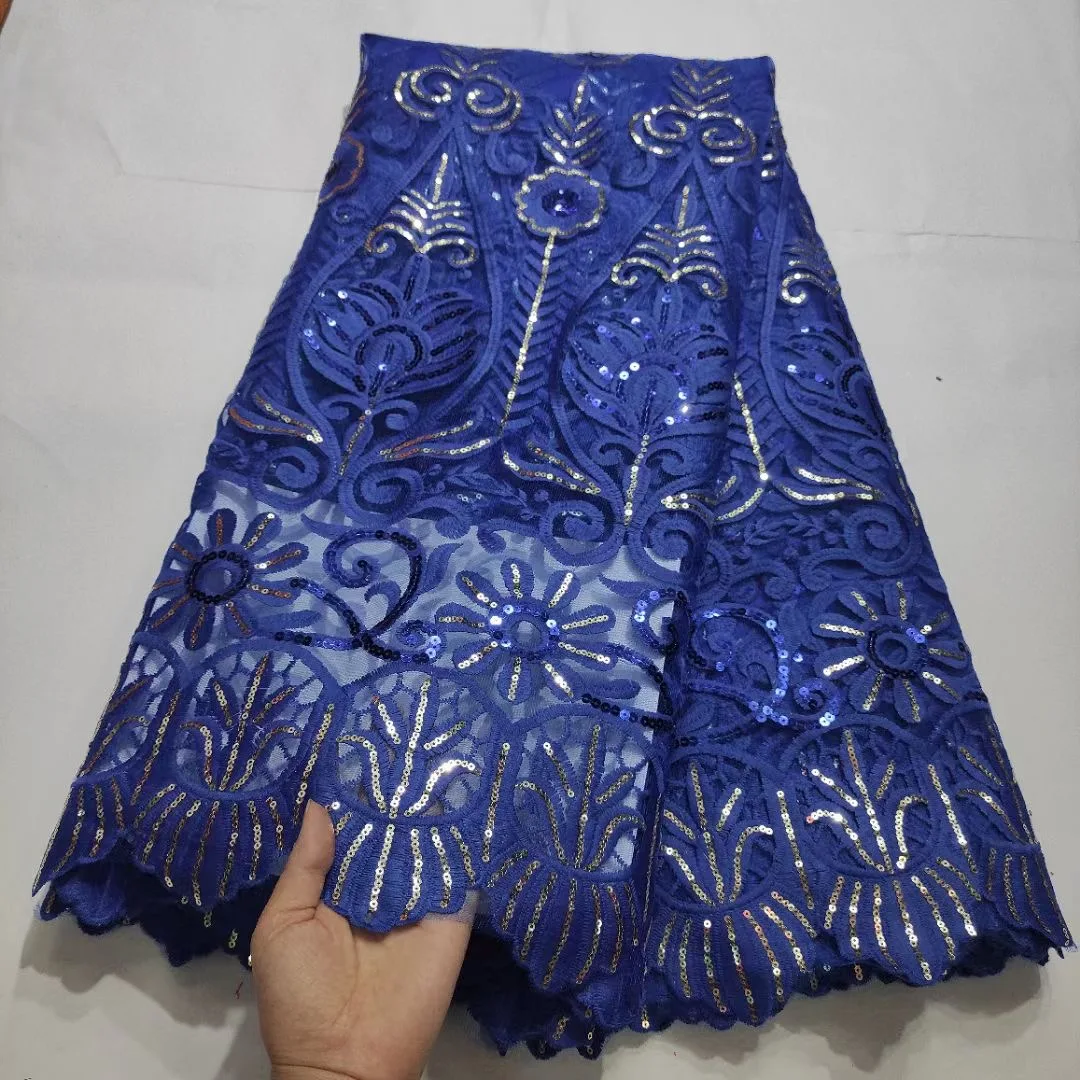 

Новейшая синяя французская Тюлевая кружевная ткань 2021, высококачественное кружево из молочного шелка с вышивкой, нигерийская африканская кружевная ткань с блестками PHD21165