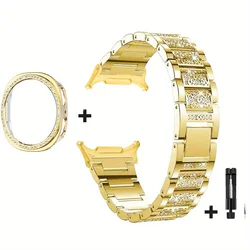 Luxurious Rhinestone Bling Metal Watch Band with Protective Case - Samsung Watch 8 44mm (Golden)